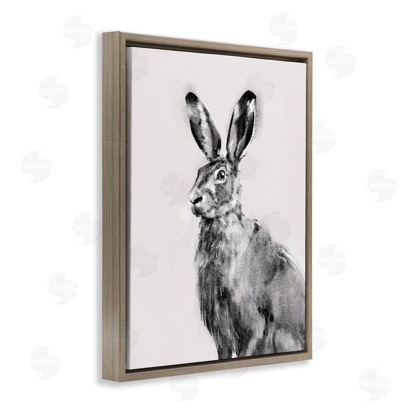Stupell Industries Emma Caroline | Large Wild Hare Portrait Minimal Black Off-White Illustration Wall Art