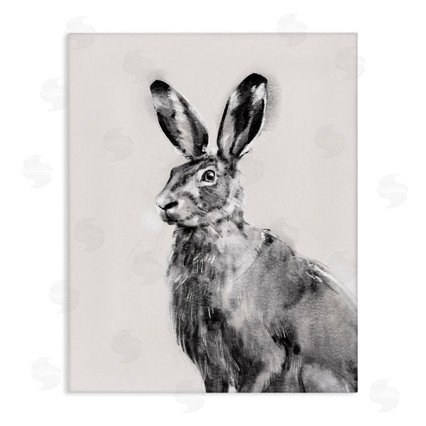 stupell industries Emma Caroline | Large Wild Hare Portrait Minimal Black Off-White Illustration Wall Art