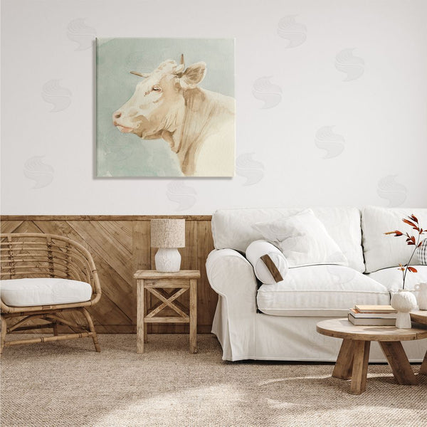 Stupell Industries Emma Caroline | Poised White Cow Watercolor Farm Animal Portrait Wall Art