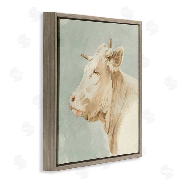 Stupell Industries Emma Caroline | Poised White Cow Watercolor Farm Animal Portrait Wall Art