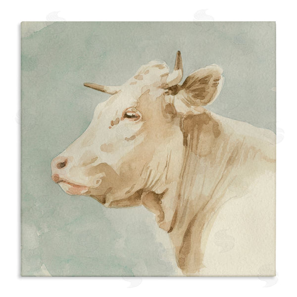 stupell industries Emma Caroline | Poised White Cow Watercolor Farm Animal Portrait Wall Art