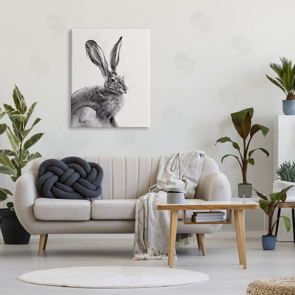 Stupell Industries Emma Caroline | Resting Wild Hare Portrait Bold Face Rabbit Illustration Wall Art