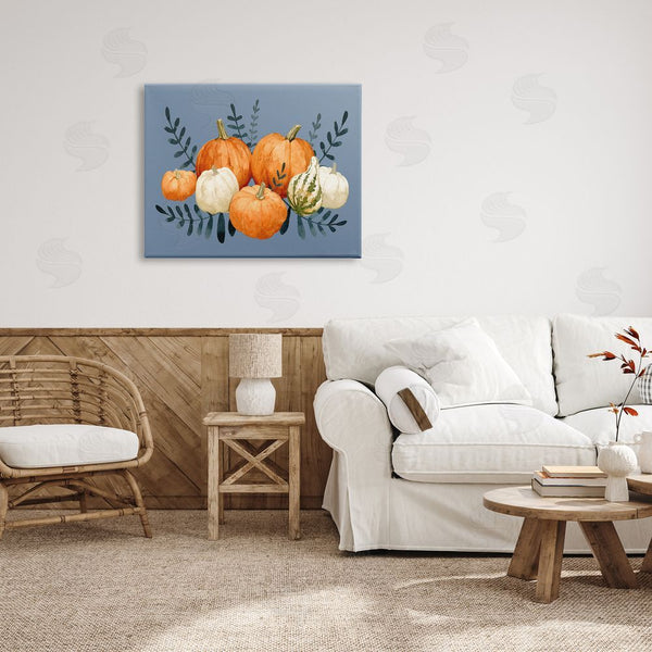 Stupell Industries Emma Caroline | Round Orange Pumpkins Autumn Harvest Plants Leaves Wall Art