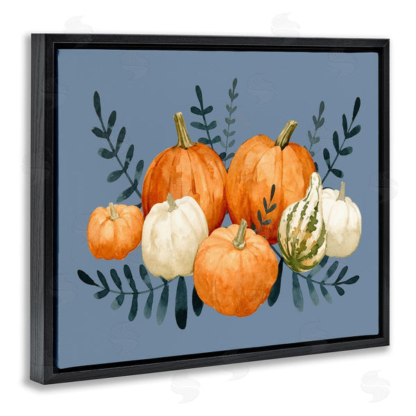 Stupell Industries Emma Caroline | Round Orange Pumpkins Autumn Harvest Plants Leaves Wall Art