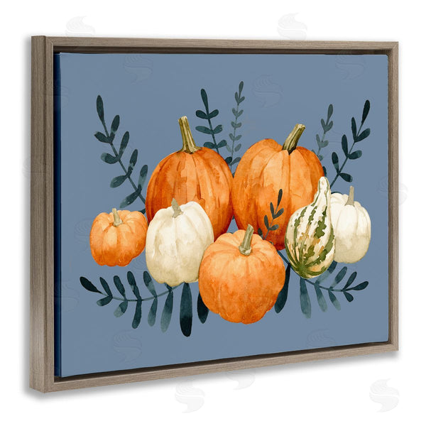Stupell Industries Emma Caroline | Round Orange Pumpkins Autumn Harvest Plants Leaves Wall Art
