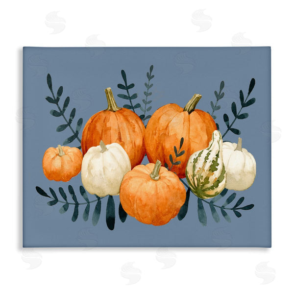 stupell industries Emma Caroline | Round Orange Pumpkins Autumn Harvest Plants Leaves Wall Art