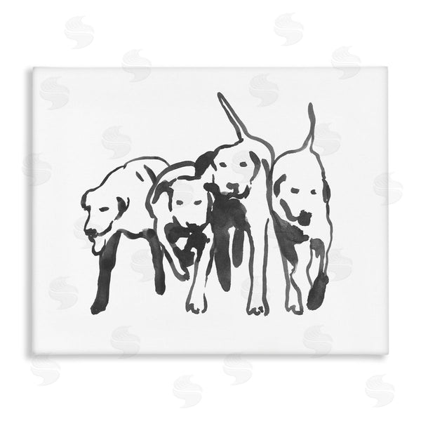 stupell industries Emma Caroline | Row Of Pet Dogs Black White Watercolor Outline Wall Art
