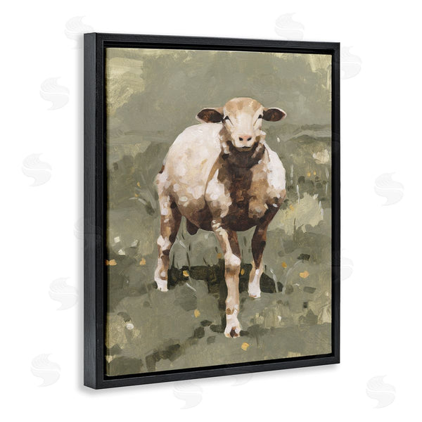 Stupell Industries Emma Caroline | Smiling Spring Sheep Green Dandelion Farm Field Wall Art