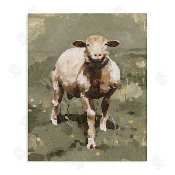 stupell industries Emma Caroline | Smiling Spring Sheep Green Dandelion Farm Field Wall Art
