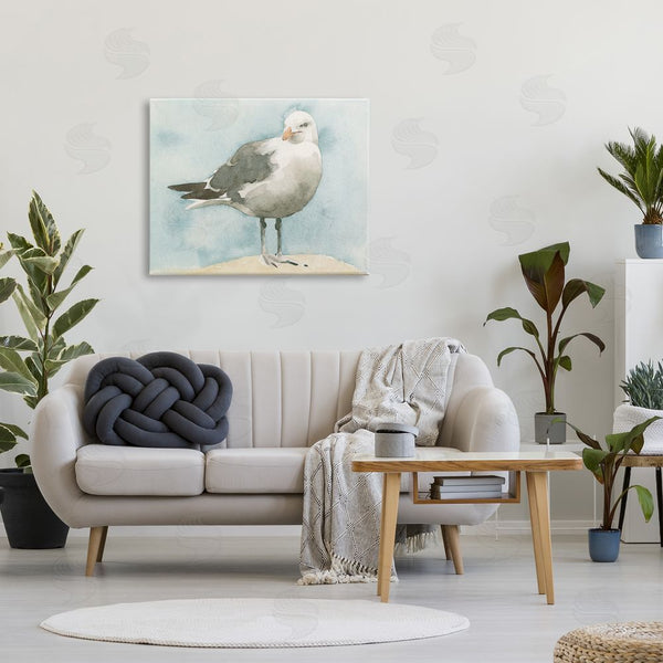 Stupell Industries Emma Caroline | Soft Focus Seagull On Waterfront Beige Blue Wall Art