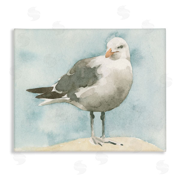 stupell industries Emma Caroline | Soft Focus Seagull On Waterfront Beige Blue Wall Art