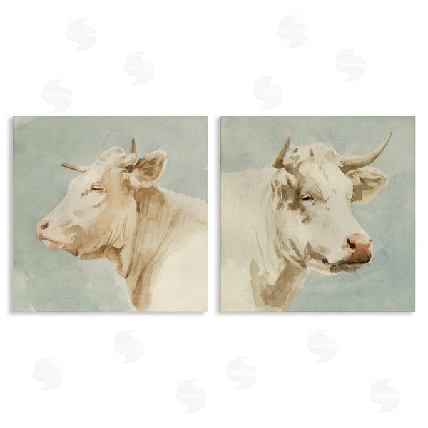 stupell industries Emma Caroline | Vintage Farm Cattle Cows Watercolor Portrait Wall Art
