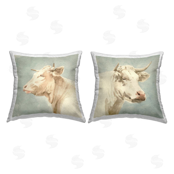 Stupell Industries Emma Caroline | White Cows Animal Portrait Printed Throw Pillow Set