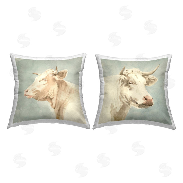 stupell industries Emma Caroline | White Cows Animal Portrait Printed Throw Pillow Set