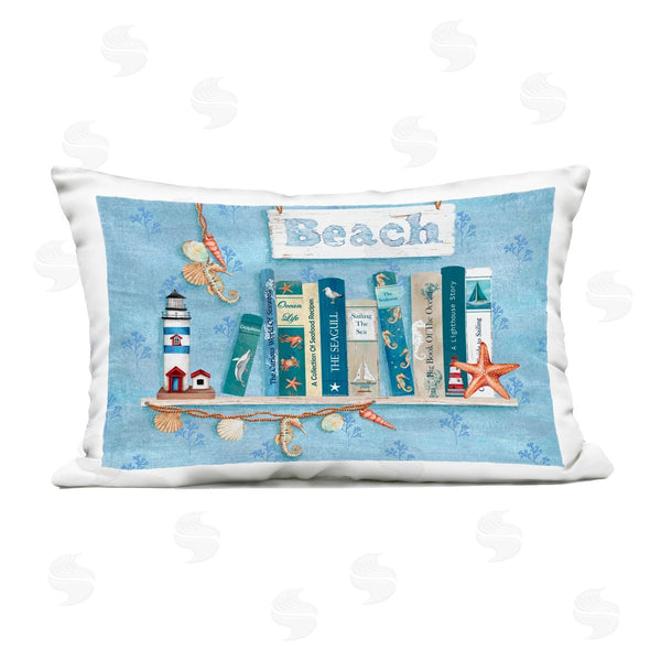 Stupell Industries Emma Leach | Beachy Book Shelf Panel Printed Throw Pillow