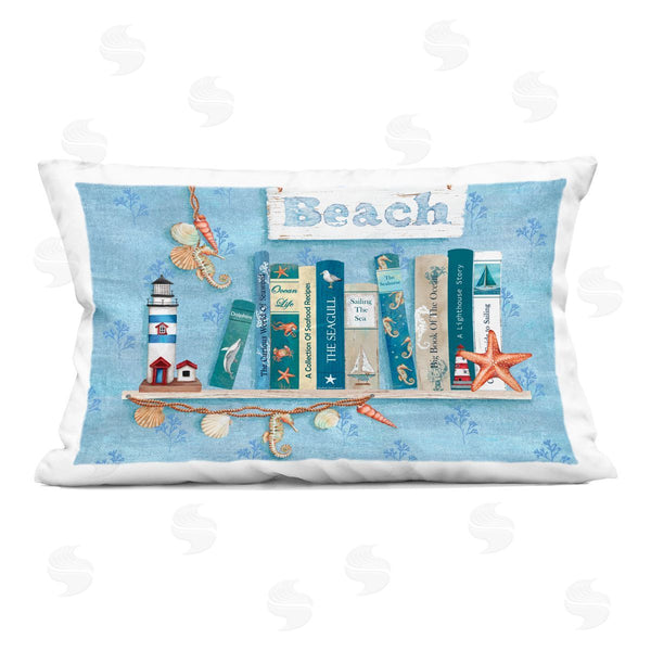 stupell industries Emma Leach | Beachy Book Shelf Panel Printed Throw Pillow