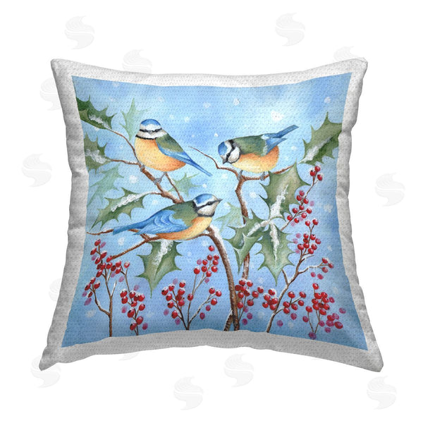 Stupell Industries Emma Leach | Birds Perched Winter Holly Berries Printed Throw Pillow