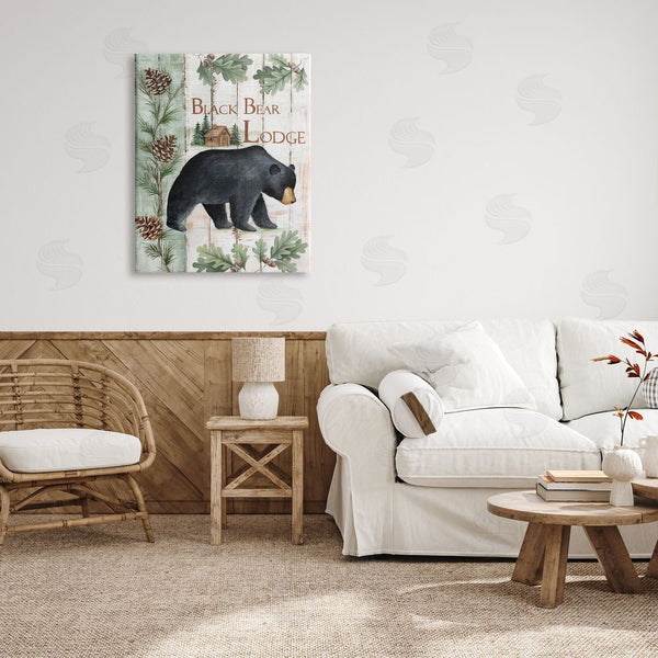 Stupell Industries Emma Leach | Black Bear Lodge Rustic Cabin Botanicals Sign Wall Art
