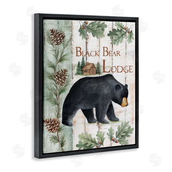 Stupell Industries Emma Leach | Black Bear Lodge Rustic Cabin Botanicals Sign Wall Art