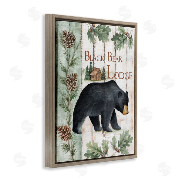 Stupell Industries Emma Leach | Black Bear Lodge Rustic Cabin Botanicals Sign Wall Art
