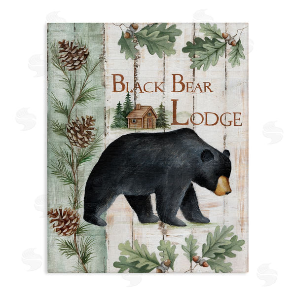 stupell industries Emma Leach | Black Bear Lodge Rustic Cabin Botanicals Sign Wall Art