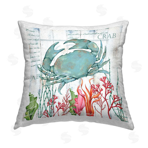 Stupell Industries Emma Leach | Blue Crab Ocean Coral Sea Life Printed Throw Pillow