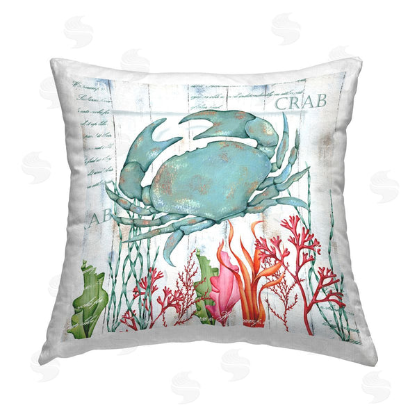 stupell industries Emma Leach | Blue Crab Ocean Coral Sea Life Printed Throw Pillow