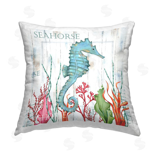 stupell industries Emma Leach | Blue Seahorse Rustic Sea Life Printed Throw Pillow