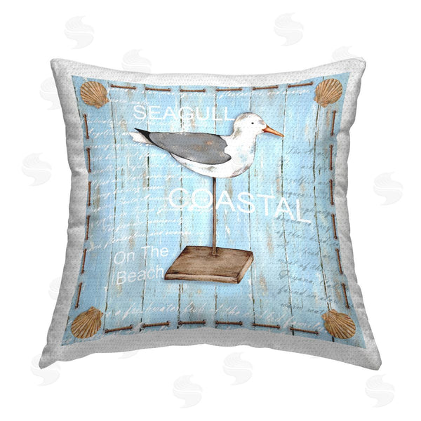 Stupell Industries Emma Leach | Coastal Seagull Bird Rustic Border Printed Throw Pillow
