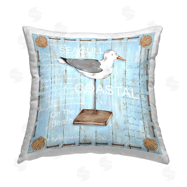 stupell industries Emma Leach | Coastal Seagull Bird Rustic Border Printed Throw Pillow