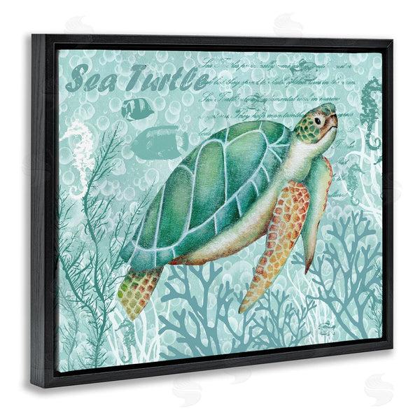 Stupell Industries Emma Leach | Coral Bordered Sea Turtle Seahorse Script Calligraphy Wall Art