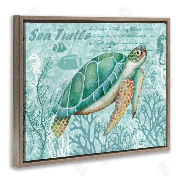 Stupell Industries Emma Leach | Coral Bordered Sea Turtle Seahorse Script Calligraphy Wall Art