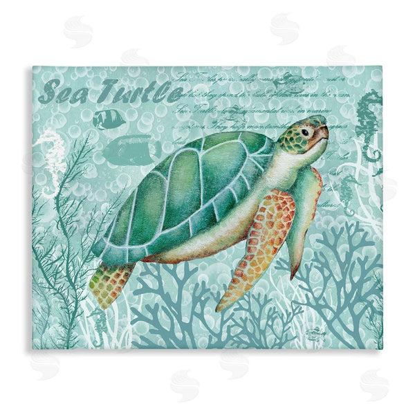 stupell industries Emma Leach | Coral Bordered Sea Turtle Seahorse Script Calligraphy Wall Art