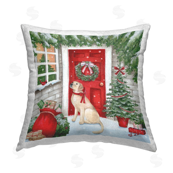Stupell Industries Emma Leach | Dog On Doorstep Christmas Gifts Printed Throw Pillow