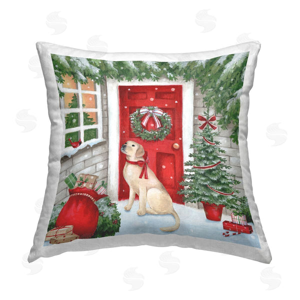 stupell industries Emma Leach | Dog On Doorstep Christmas Gifts Printed Throw Pillow