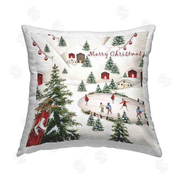 Stupell Industries Emma Leach | Merry Christmas Winter Skating Printed Throw Pillow
