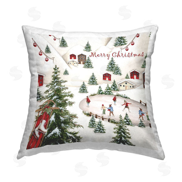 stupell industries Emma Leach | Merry Christmas Winter Skating Printed Throw Pillow