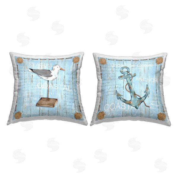 Stupell Industries Emma Leach | Nautical Blue Anchor & Seagull Printed Throw Pillow Set