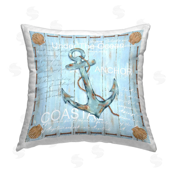 stupell industries Emma Leach | Nautical Boat Anchor Plank Pattern Printed Throw Pillow