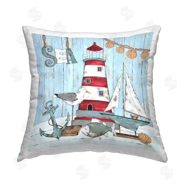 stupell industries Emma Leach | Sea Nautical Lighthouse Boat Anchor Printed Throw Pillow