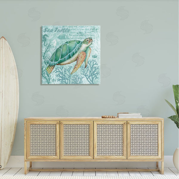 Stupell Industries Emma Leach | Sea Turtle Detailed Coral Silhouettes Fancy Script Wall Art
