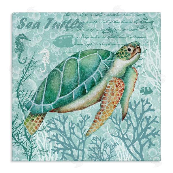 stupell industries Emma Leach | Sea Turtle Detailed Coral Silhouettes Fancy Script Wall Art