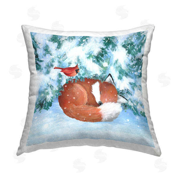 stupell industries Emma Leach | Sleeping Fox & Cardinal Snowy Trees Printed Throw Pillow