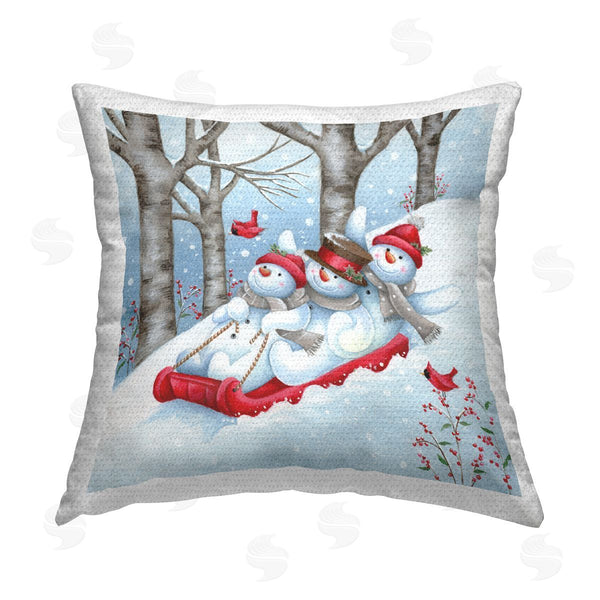 Stupell Industries Emma Leach | Snowmen Sledding Winter Slope Scene Printed Throw Pillow