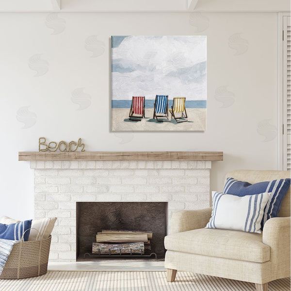 Stupell Industries Emma Scarvey | Beach Chairs Coastal Cloudy Shore Wall Art