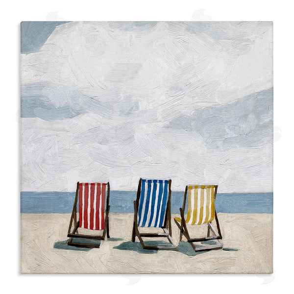 stupell industries Emma Scarvey | Beach Chairs Coastal Cloudy Shore Wall Art