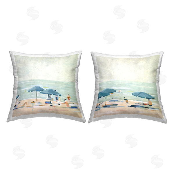 stupell industries Emma Scarvey | Beachgoers Sunny Summer Shoreline Printed Throw Pillow Set