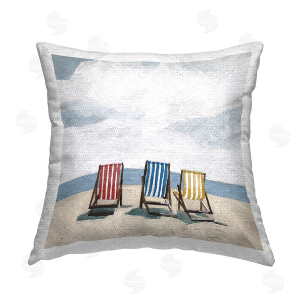 Stupell Industries Emma Scarvey | Summer Beach Chair Primaries Shore Printed Throw Pillow