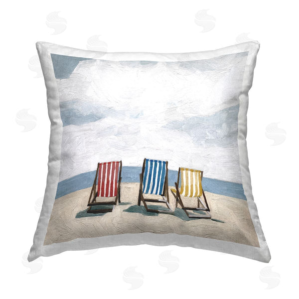 stupell industries Emma Scarvey | Summer Beach Chair Primaries Shore Printed Throw Pillow