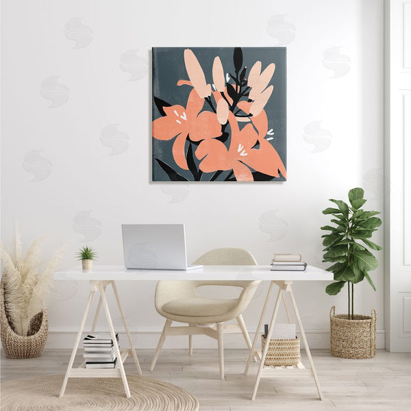Stupell Industries Emma Scarvey | Tropical Pop Pink Lilies Dark Neutral Floral Branches Wall Art